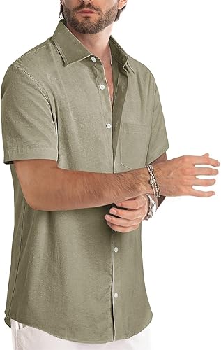 Miniatura 2 de JMIERR Camisas de vestir a rayas con botones y manga corta para hombre