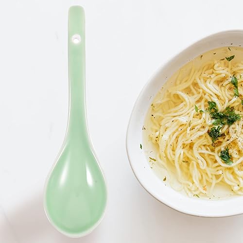 Miniatura 7 de GANAZONO Cuchara de sopa grande de cerámica de porcelana cucharas de sopa asiáticas con diseño de gancho utensilios de cocina para Wonton Pho Miso