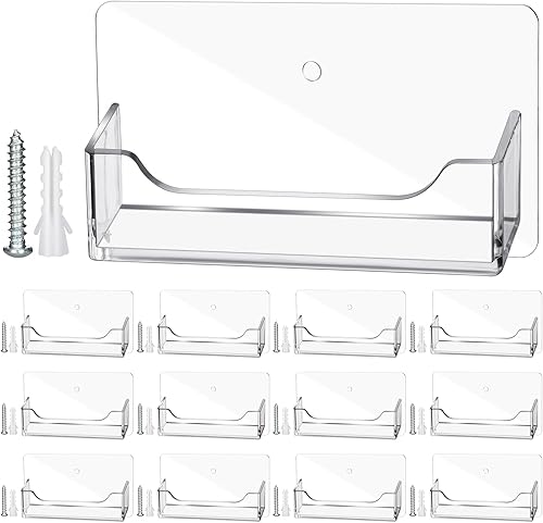 Wesiti 12 soportes para tarjetas de visita de montaje en pared, acrílico transparente, soporte para tarjetas de visita, soporte de plástico para