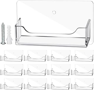 Wesiti 4 Pcs Business Card Holder Wall Mount Clear Acrylic Desk Business Card Holder Display Plastic Stand Door Desktop Organizer for Office Home, Wall Mount or Place on Table