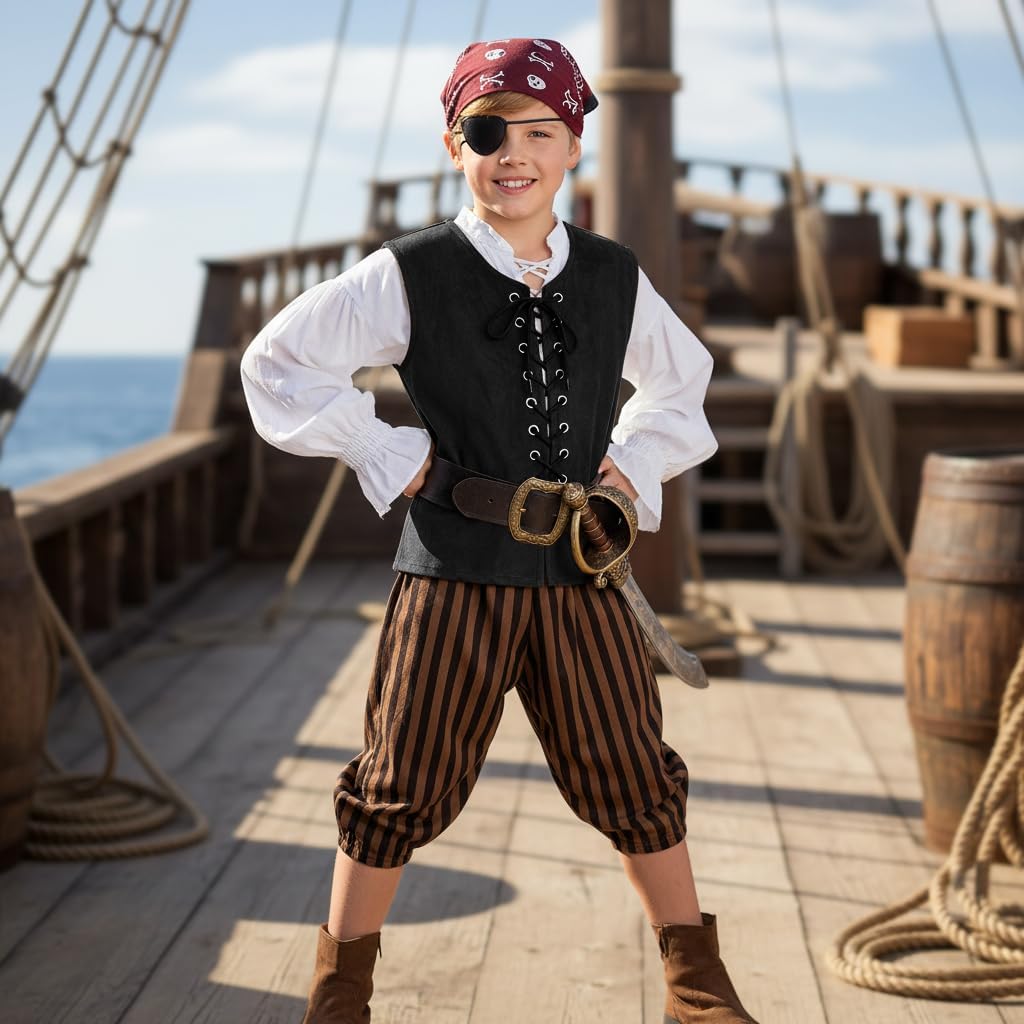 Kids Pirate Renaissance Vest for Boys Costumes Medieval Viking Steampunk Gothic Waistcoat Halloween Cosplay - Image 6