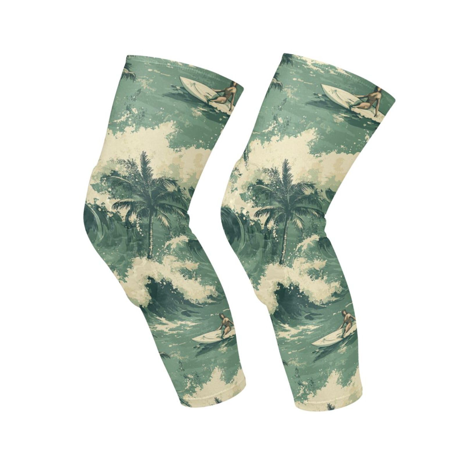 JUNZAN Retro Tropical Waves Basketball Knee Pads for Youth Kids Wrestling Knee Pads with Sleeves Sport Kneepads for Volleyball Football