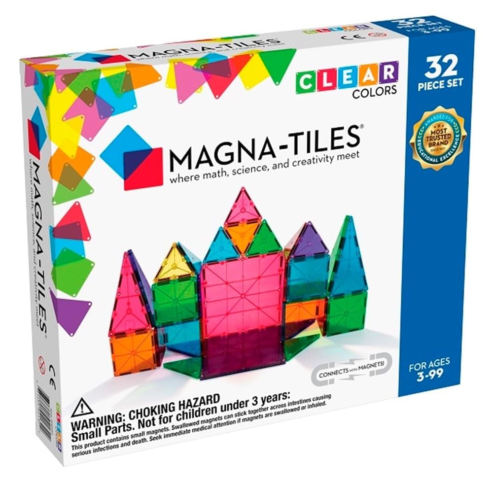 Valtech, mattoncini magnetici Magna-Tiles Clear Colors, confezione da 32 pezzi