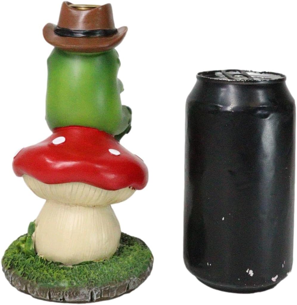 Ebros Gift 'Curly Wolf' Western Outlaw Frog Sitting On Toadstool Mushroom Smoking and Puffing with Arms Crossed Backflow Incense Cone Burner Figurine Decorative Frogs Toads Accent