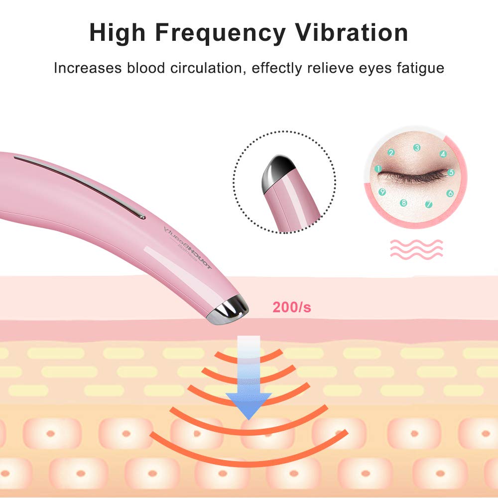 TOUCHBeauty Portable Eye Massager Wand with 40℃ Heated & Sonic Vibration Treatment for Relieving Eyes Dark Circles,Puffiness,Fatigue| Smart Sensor Facial Anti-aging Galvanic Device Pink TB-1583 : Beauty & Personal Care