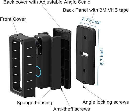 Miniatura 4 de Soporte adhesivo para timbre de puerta, ángulo ajustable, accesorios para sistema de seguridad de timbre Blink sin taladro
