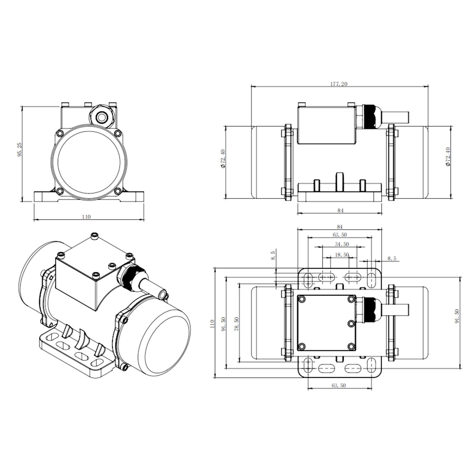 1 Phase Vibrationsmotor 220V Rüttelmotor IP65 Vibration Motor mit Geschwindigkeitsregler 1000-3000 U/min für Bergbau, Metallurgie, Kohle, Bau und Siebanlagen (60, Watt)