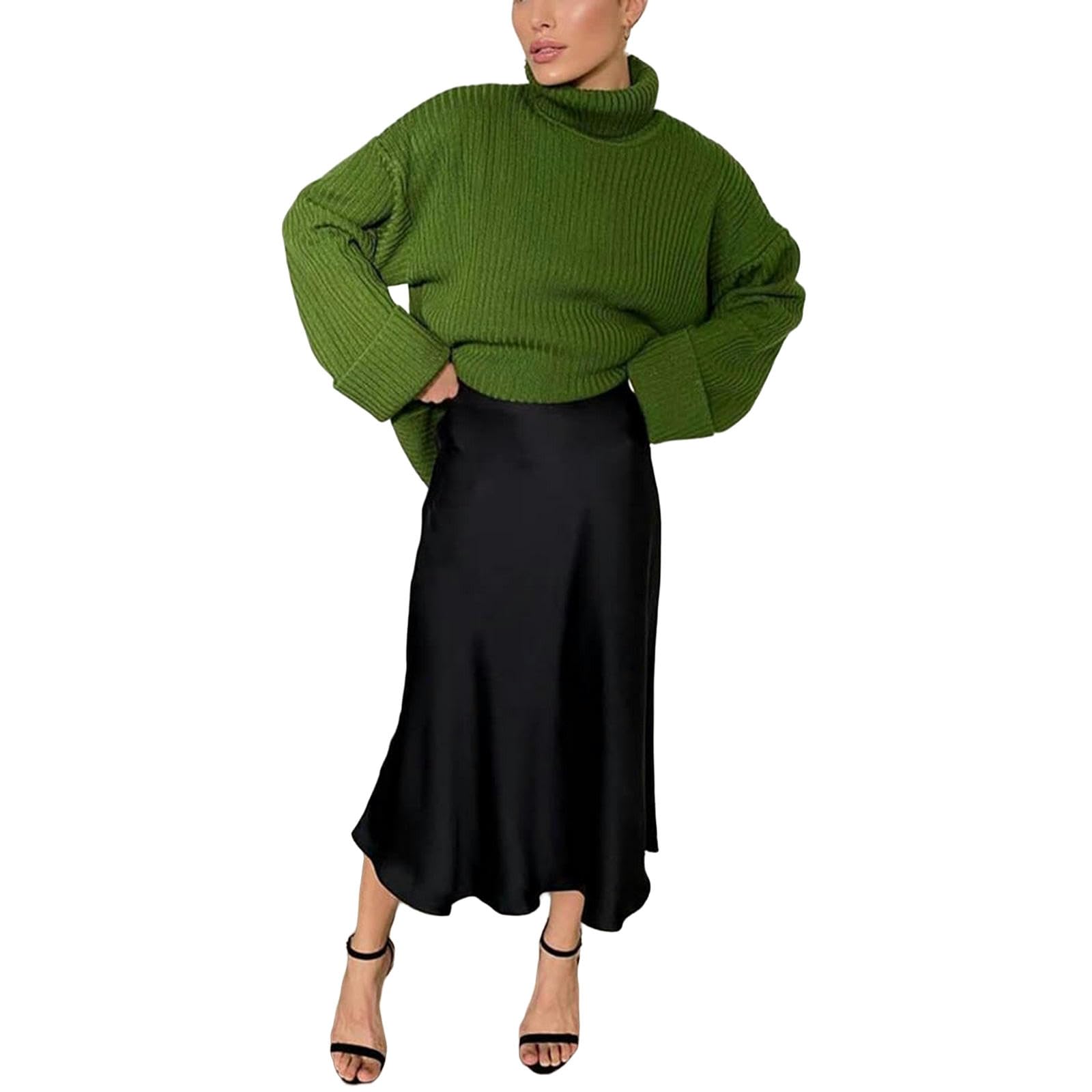 TEidea Spódnica Moda Kobiecy Elegancki Talii A-Line Spódnica Panie Moda Jednolity Kolor Długa Sukienka