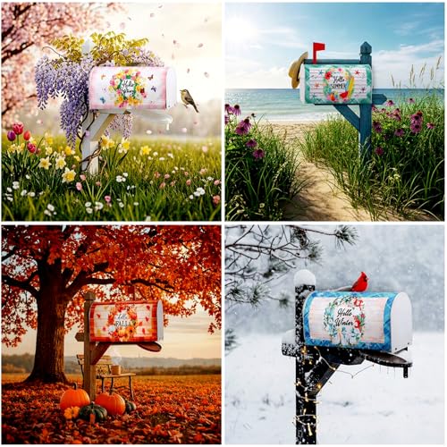 Image of Dispowreath 12 Pcs Seasonal Mailbox Covers Magnetic Standard Size 18 x 21 Inch Spring Summer Independence Day Wreath Magnetic Mailbox Covers for Garden Yard Outdoor Decor