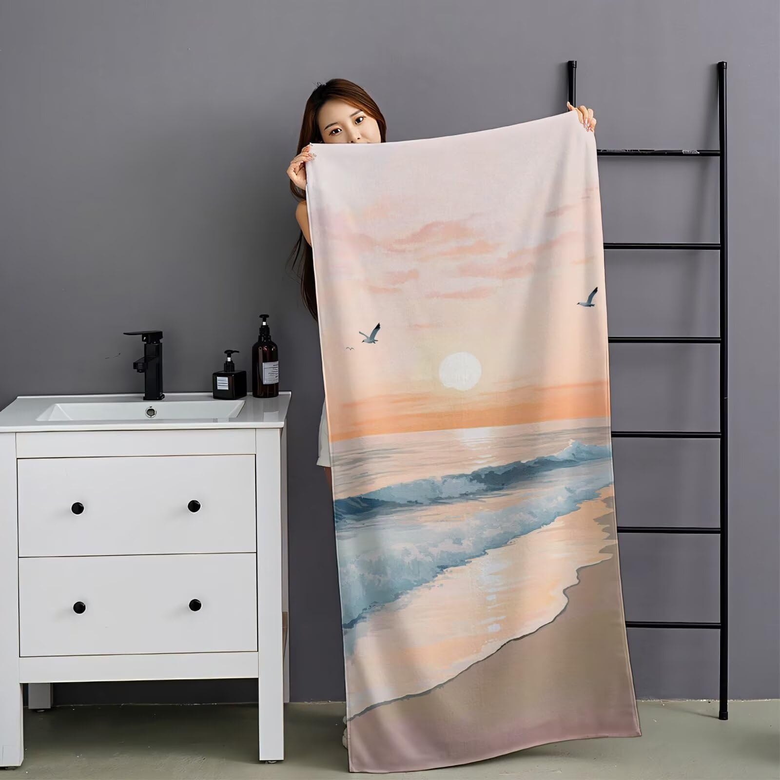 Telo Mare Microfibra 100x220cm Spiaggia Telo Mare 2 Set Tramonto，Antisabbia，Leggero，Assorbente Asciugatura Rapida Morbido e Resistente， per Spiaggia，Piscina，Viaggio，Yoga YJ-875