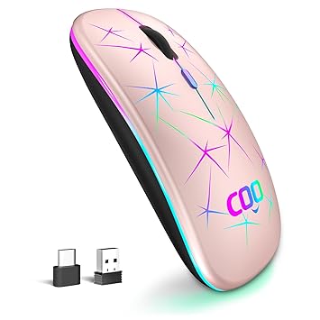 Wireless Mouse, 2.4G Portable Optical Quiet RGB Mouse with USB Receiver and Type C Adapter, 3 Adjustable DPI Levels, Wireless Computer Mouse for Laptop, Computer, PC, MacBook, Desktop (Champagne)