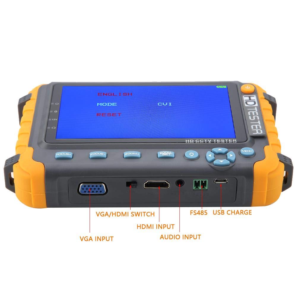 Probador de CCTV 4 en 1, CA 220V Alta resolución 5MP 5 Pulgadas TVI/AHD/CVI/CVBS CCTV Seguridad Analizador Cámara Analógica Lámpara LED Monitor de Video Coaxial HD con Entrada VGA/HDMI/Controlador PTZ