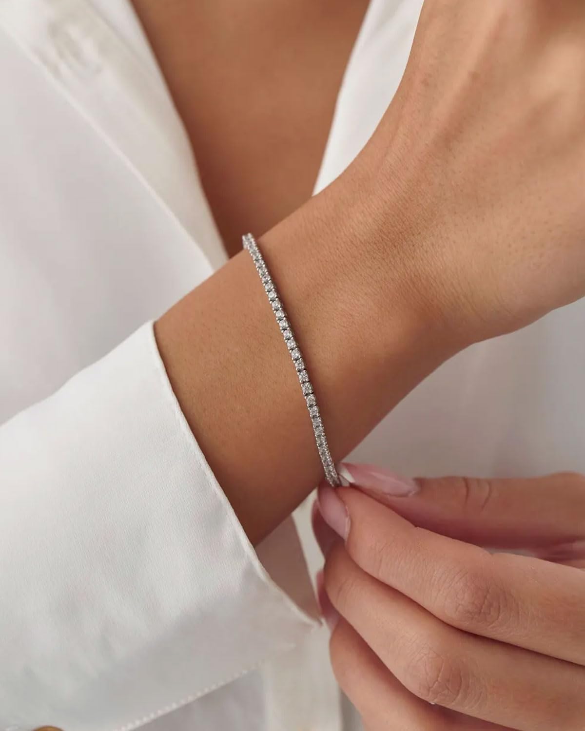 14K Gold Plated Cubic Zirconia Classic Tennis Bracelets for Women Dainty Round Oval Baguette Tennis Bracelet for Wedding Bridal Prom Jewelry Gift Size 6.5"+1" - Image 3