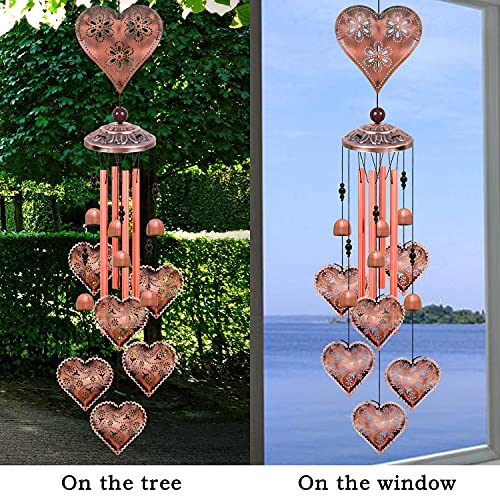 Heart Shape Wind Chimes For Garden, Gifts For Mom, Home, Balconies, Rooms, Patio, Indoor, Outdoor Heart Decoration, Hearts Shape Wind Catcher, Red Copper Memorial Wind Bells, Hearts Wind Chimes Decor #TOP5