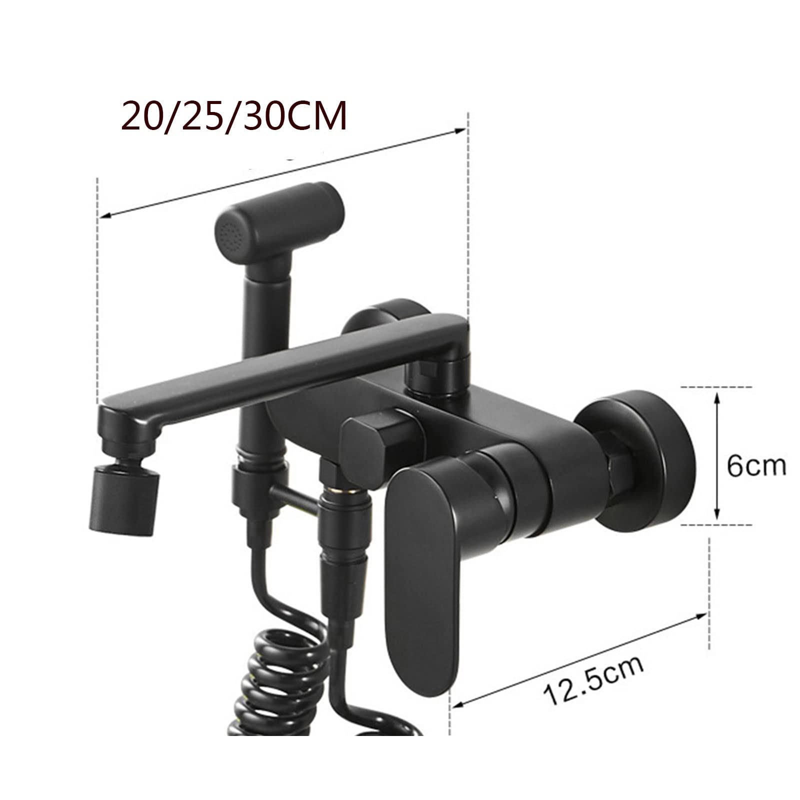 Faucet Rubinetti da Cucina a Parete Rubinetto da Cucina a Parete Nero con Pistola Spray Multifunzione Ottone Calda e Fredda Cucina Mixer Cucina rubinetto-25 cm (25 cm) Water-Tap