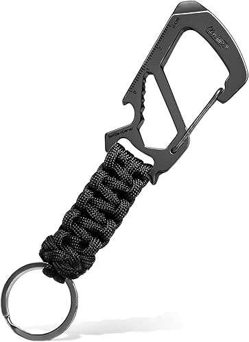 Miniatura 11 de KeyUnity KC00 Llavero de mosquetón de paracord, cordón de paracaídas 550 Multiherramienta para exteriores, mochilas, hombres y mujeres Clip negro