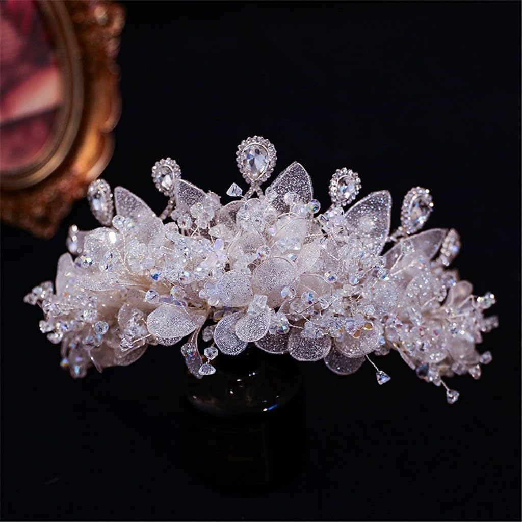 Bridal Tiara Crown Crystal Lace Flowers Wedding Dress Accessories