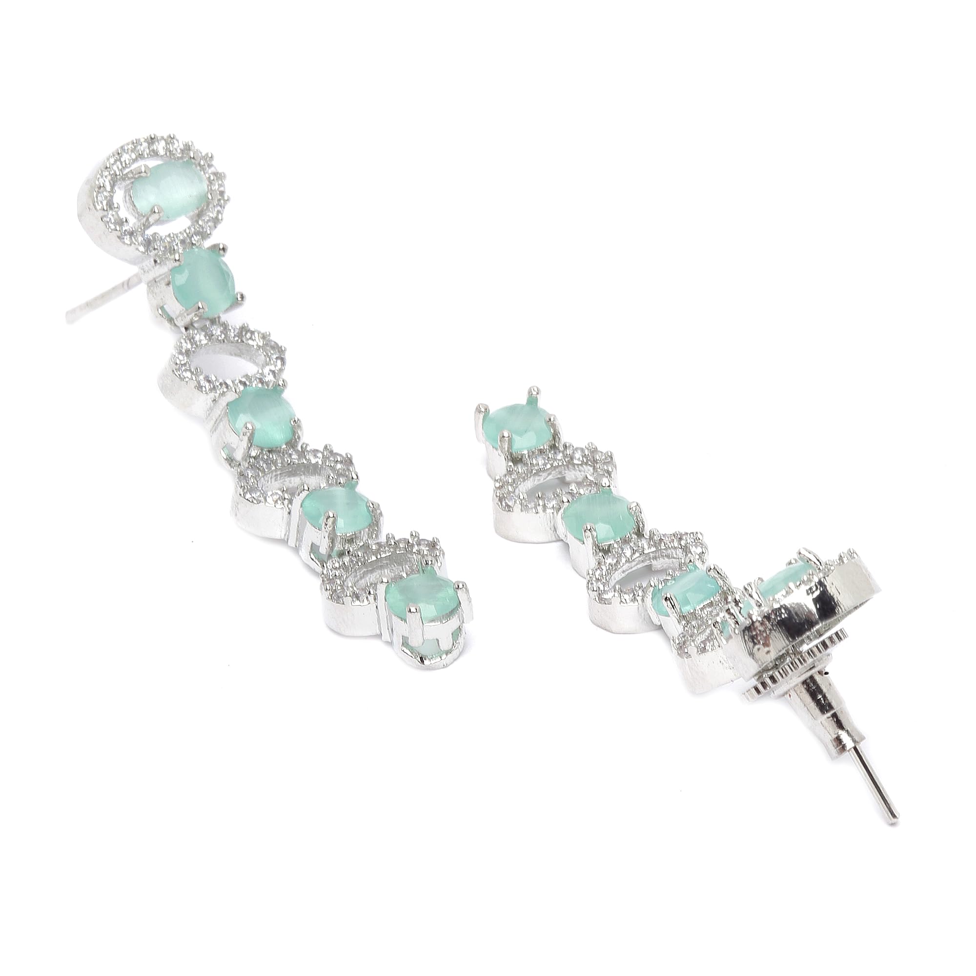 Rhodium-Plated American Diamond Long Necklace Earrings Set