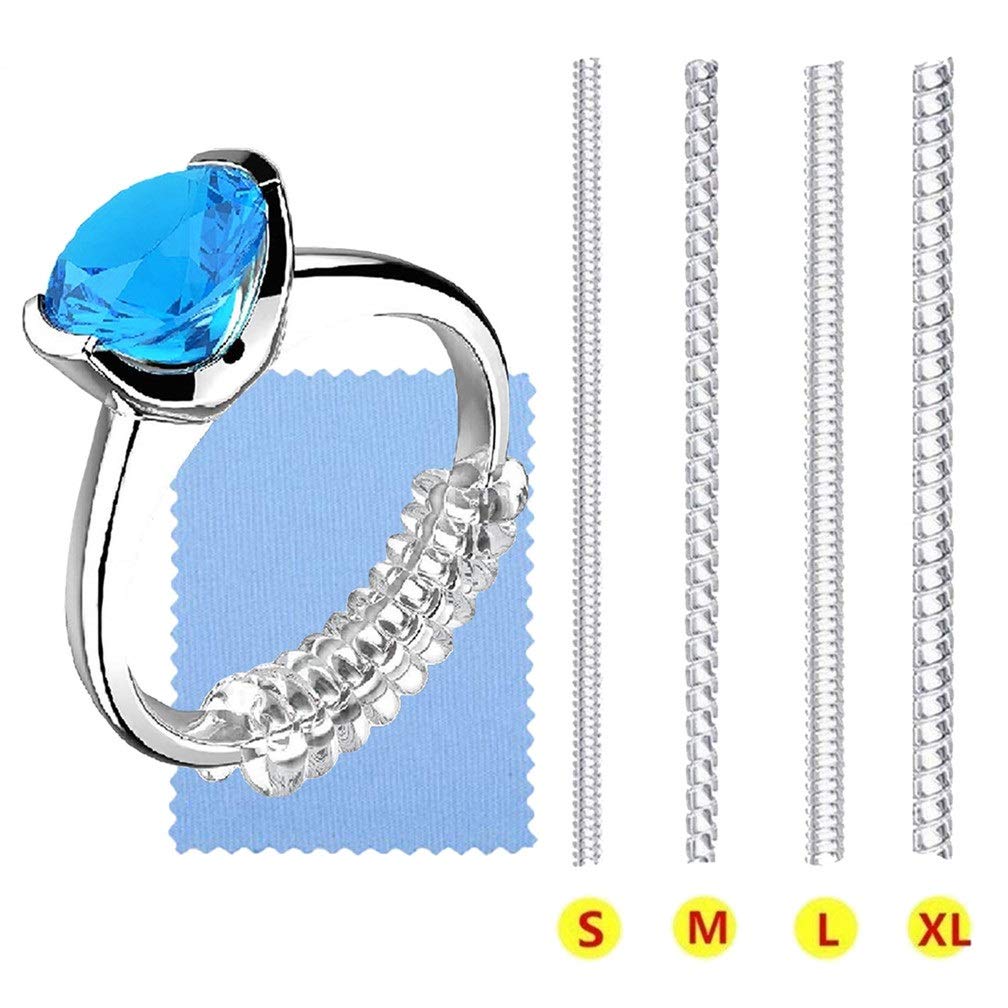 Réducteur De Bague Invisible - Lot De 4 Tailles + Chiffon Polissage Argent - Ajuste Bagues Trop Grandes