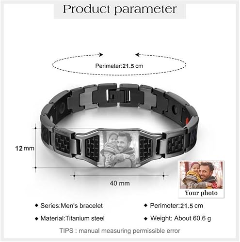 Miniatura 2 de Pulsera personalizada con foto para hombres, pulsera con imagen personalizada, regalos para papá, marido, hermano, día del padre