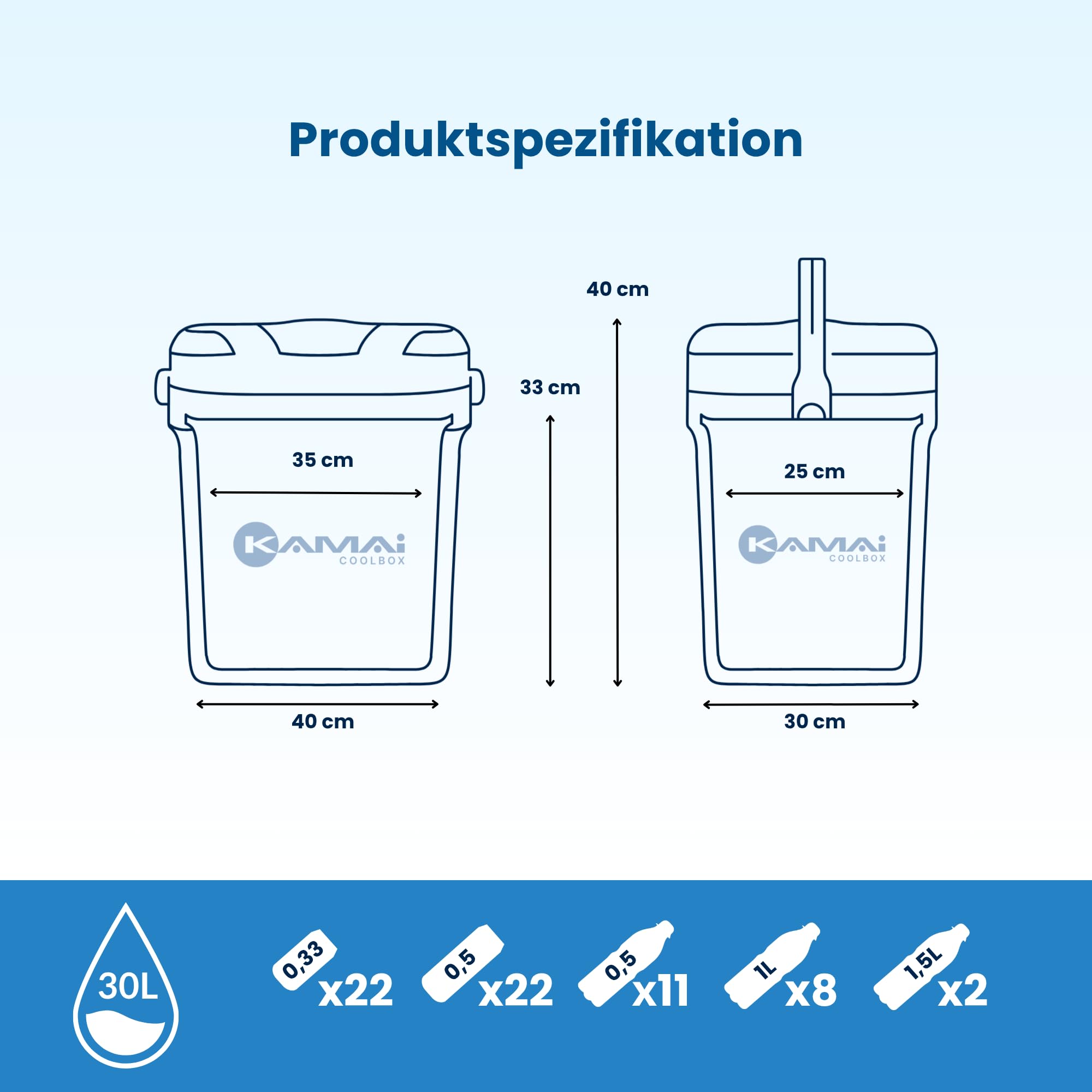 Frigo elettrico da 30 l, 12 V, per auto, campeggio e viaggi, portatile, con coperchio, per bevande e alimenti Kamai Coolbox
