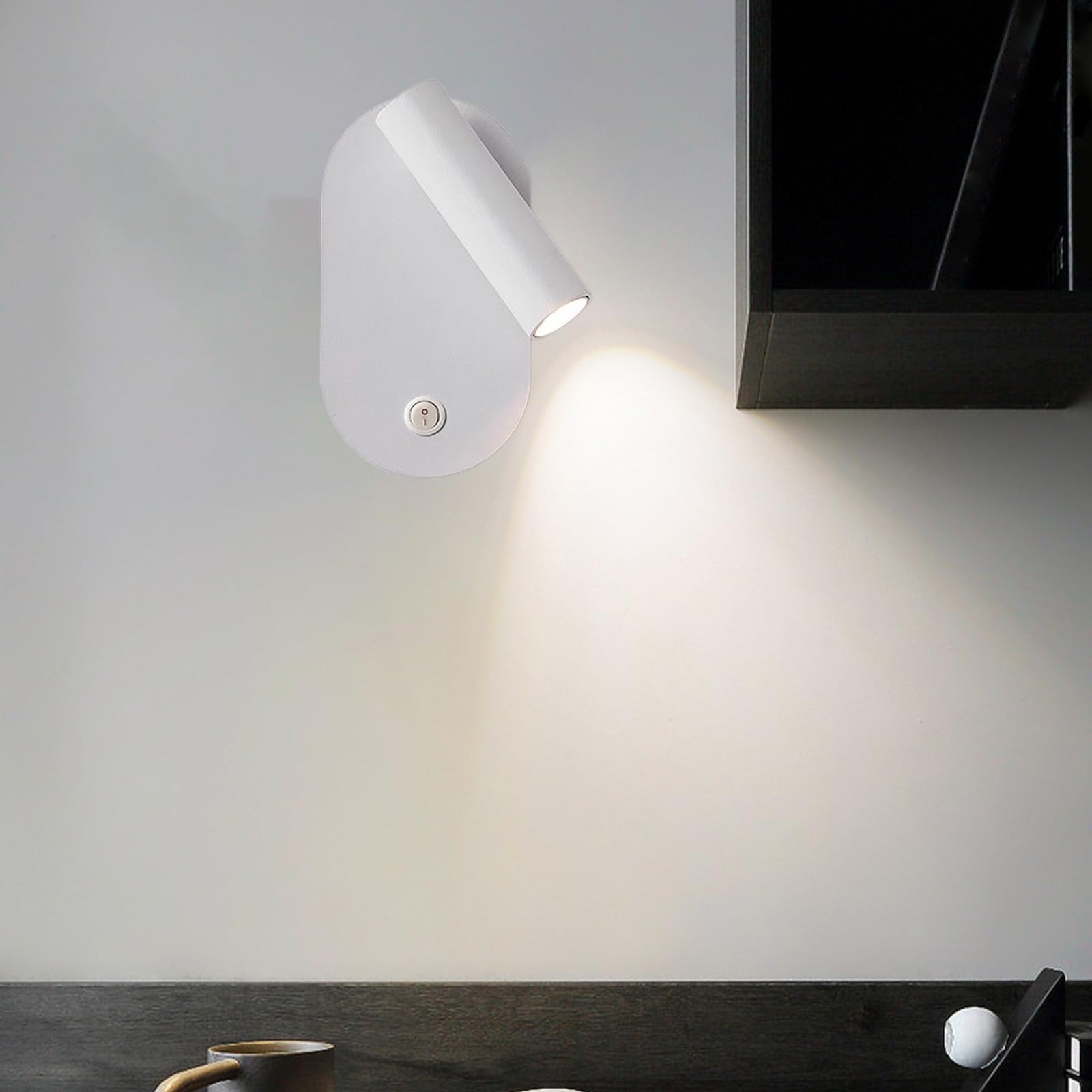 LED Interior Apliques de Pared con Interruptor Moderno Metal Lámparas de Pared Giratorio Ángulo Ajustable Iluminación de Lectura para Dormitorio Cabecera Sala de Estar Hotel (Blanco Luz Neutro)