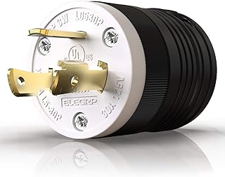 ELEGRP NEMA L5-30P Locking Plug, Generator Twist Lock Adapter Plug, 30 Amp 125V 2 Pole 3 Wire Grounding, Industrial Grade Heavy Duty, UL Listed (1 Pack, Black/White)