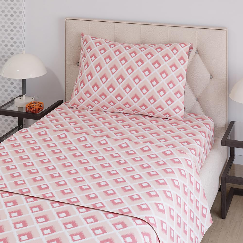 Queen Size Striped Bedsheet Set - Blue & Red -19