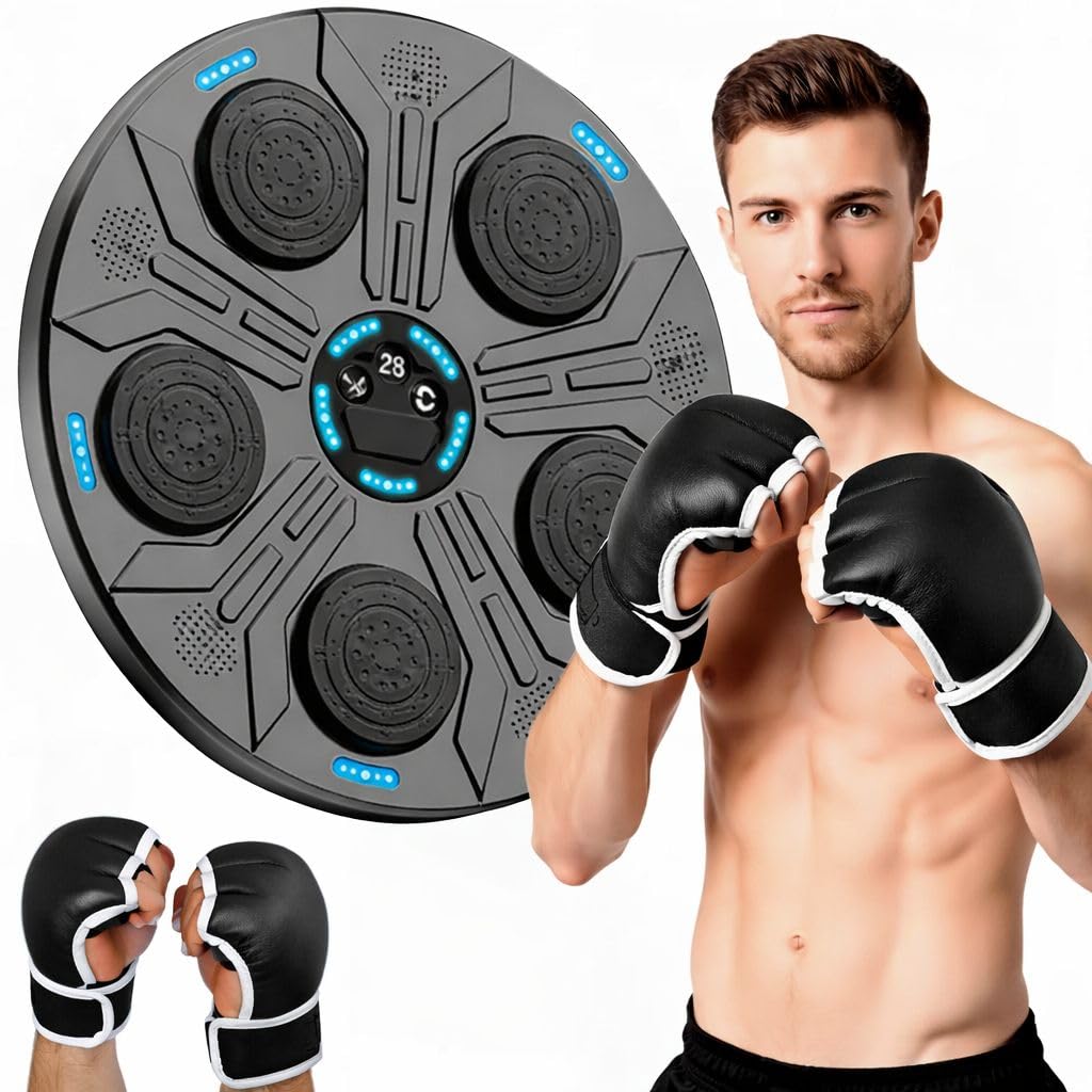 Simulador de Boxeo Inteligente | Máquina de Boxeo Musical con Guantes | Bluetooth y Pantalla LED | 9 Modos de Entrenamiento | Luces RGB | Entrena en Casa para Adultos y Niños