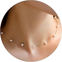 Trinckle Gold Pearl Choker Necklace for Women - Adjustable 17" Hypoallergenic Layered Daisy Strand, Bridesmaid Wedding Gift for Galentine's