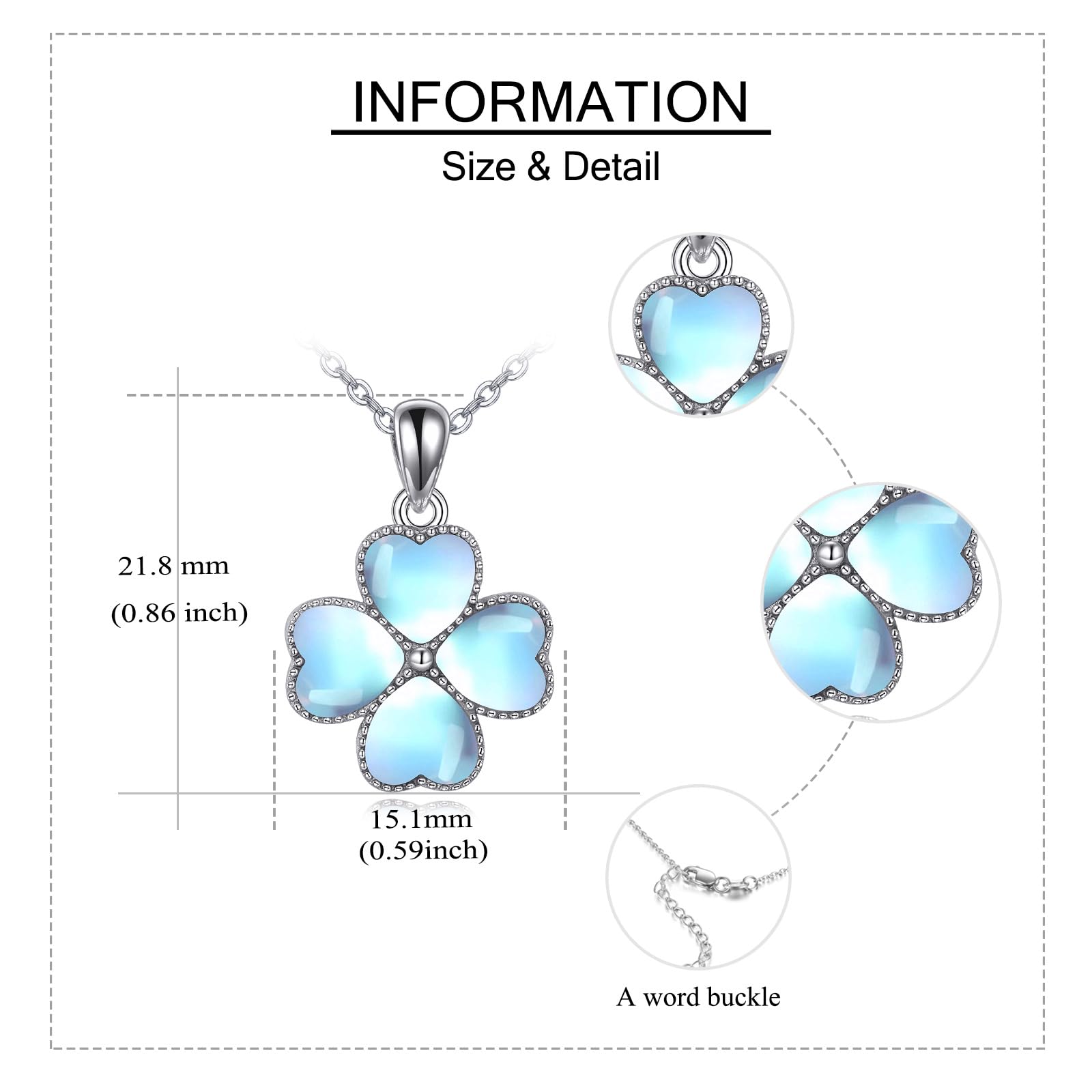 JERWLI Kleeblatt Kette Silber 925 Mondstein Glücksbringer Vierblättriges Kleeblatt Anhänger Halskette Glücksklee Schmuck Geburtstag Geschenke für Damen Mädchen Mutter St. Patrick's Day