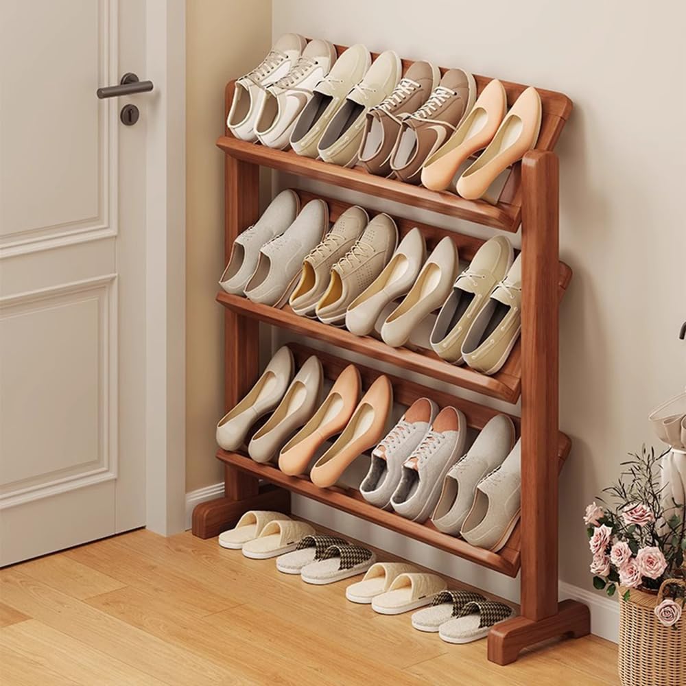 Wooden Shoe Rack, Narrow Shoe Rack, Freestanding Vertical Shoe Shelf
