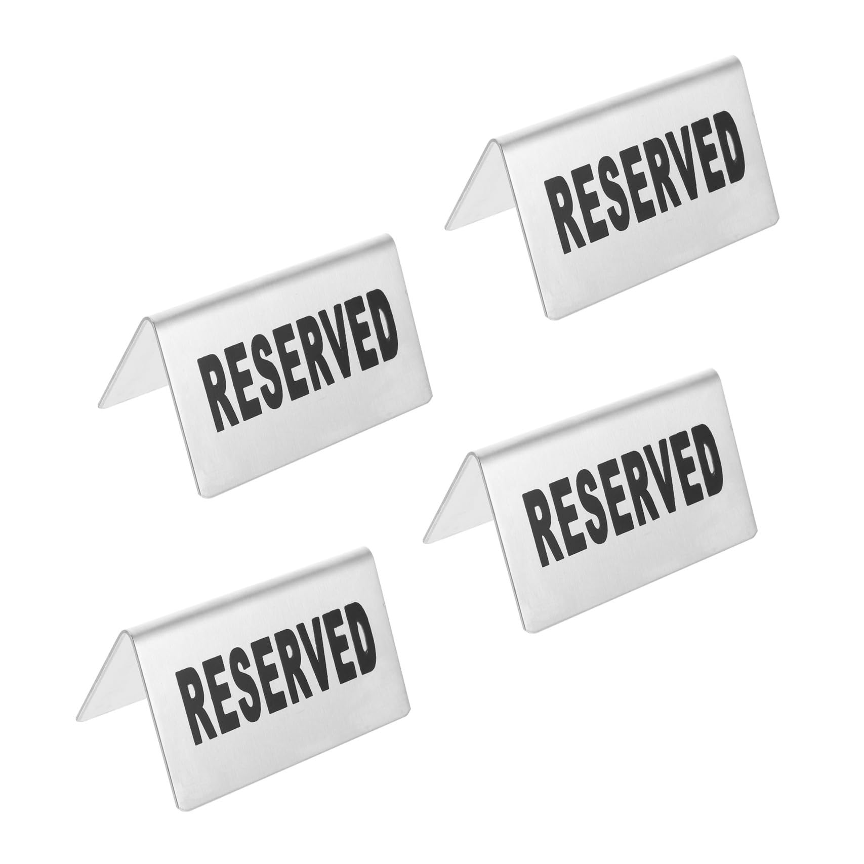 Cabilock 4 piezas Carteles Reservados de Mesa Doble Cara de Acero Inoxidable Plateado para Restaurantes Hoteles Eventos y Bodas