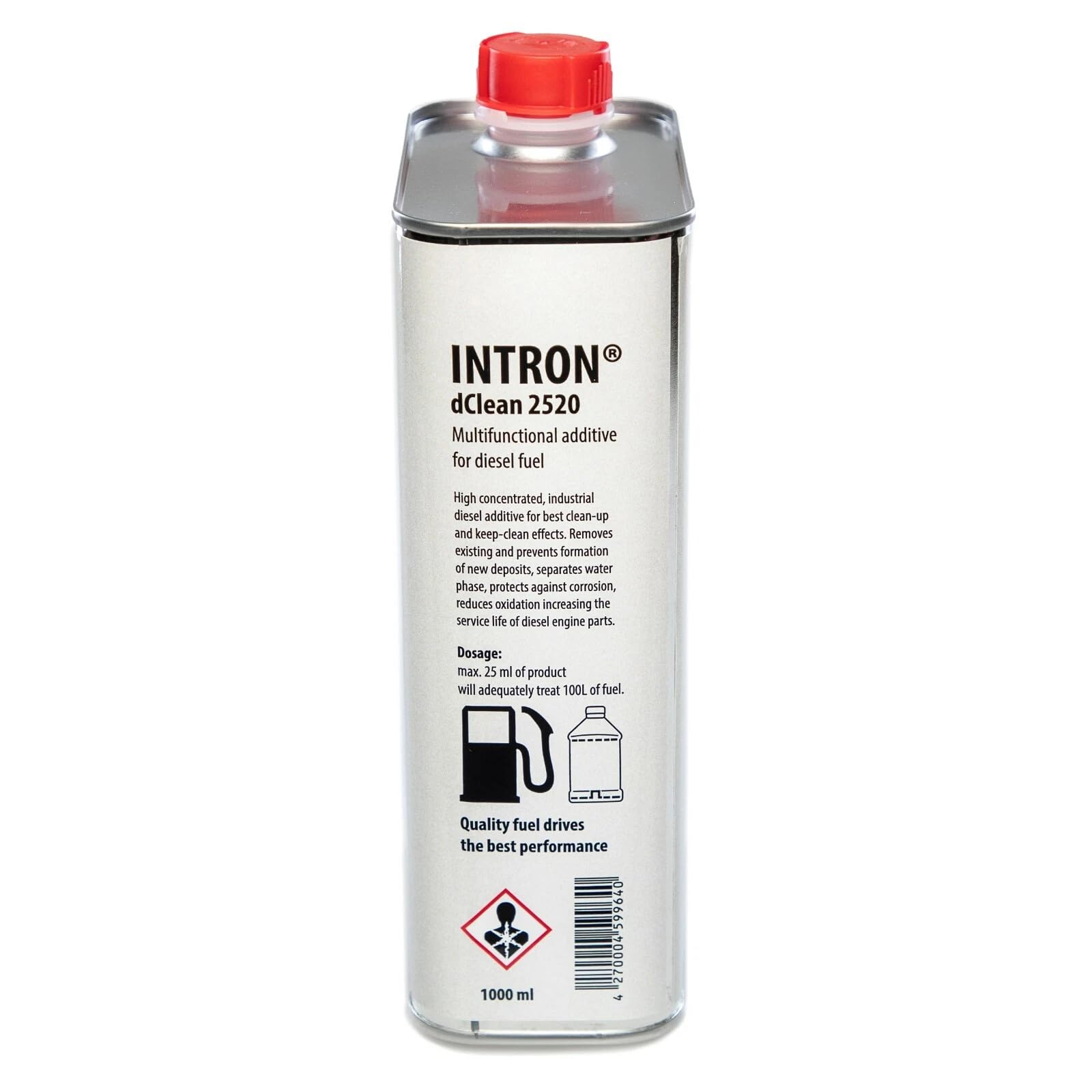 INTRON dClean 2520 – Additivo Diesel Pulizia Iniettori e Sistema di Iniezione | Aumenta Numero di Cetano | Protezione Anticorrosione | 1000 ml per Circa 1300 L Diesel
