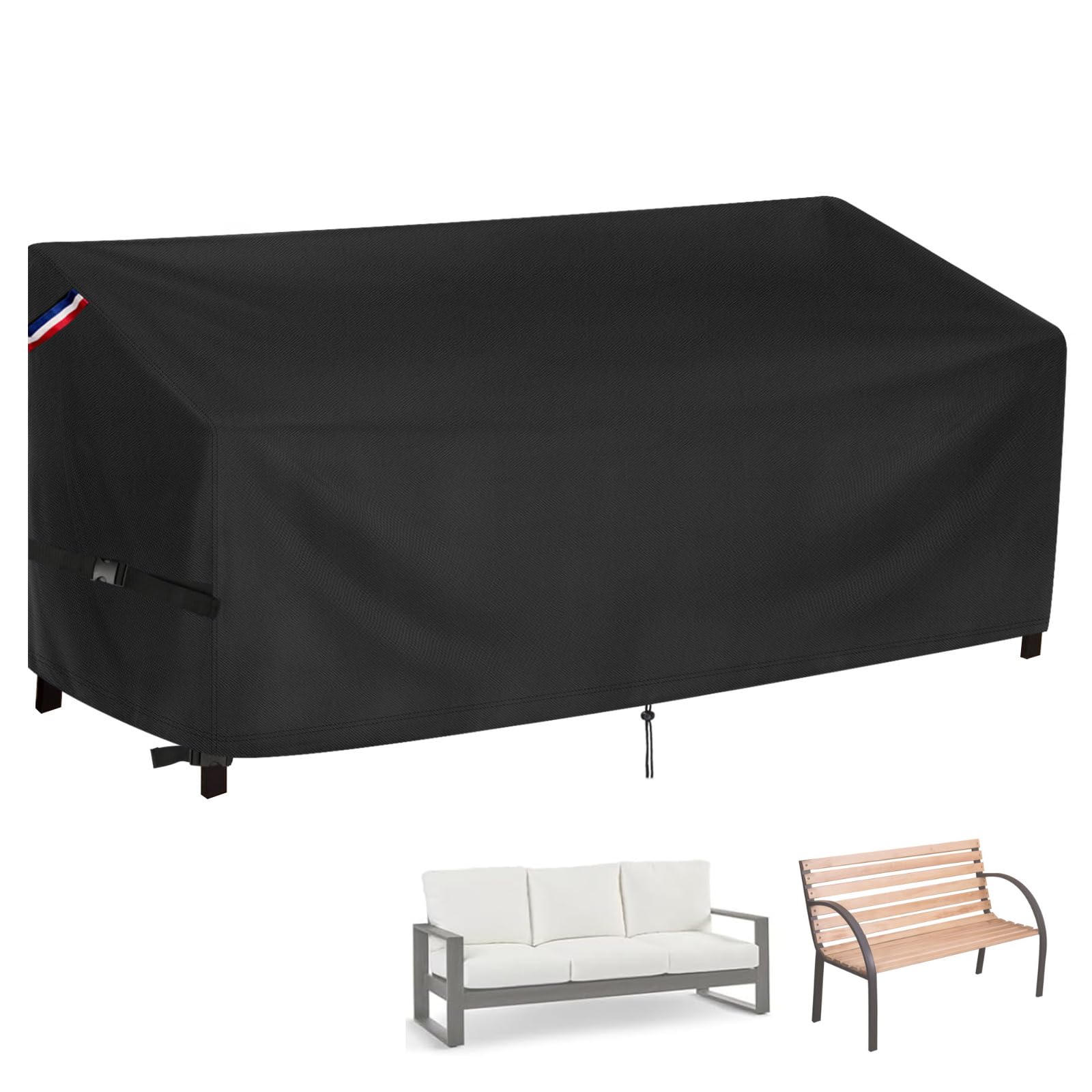 Zuppypaw Garden Bench Cover 204 x 92 x 84 cm, 500D Waterproof Windproof Heavy Duty Outdoor Sofa Cover, Storage Bench Covers with Handles for Love Seat, Large Benches, Sofas, Black