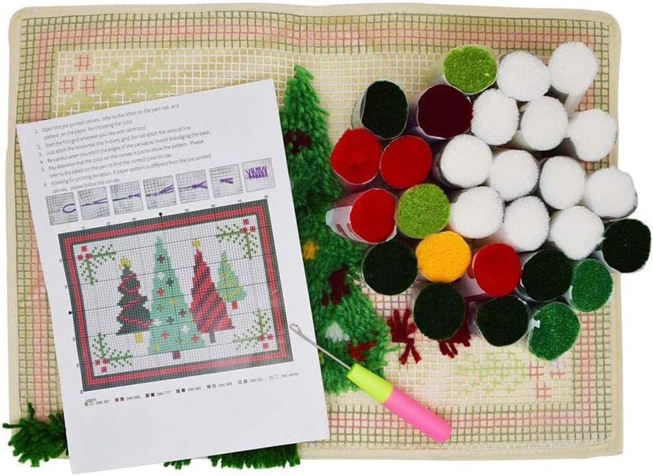 Christmas Latch Hook Kit DIY Rug Making Carpet Embroidery Kit, Christmas Tree