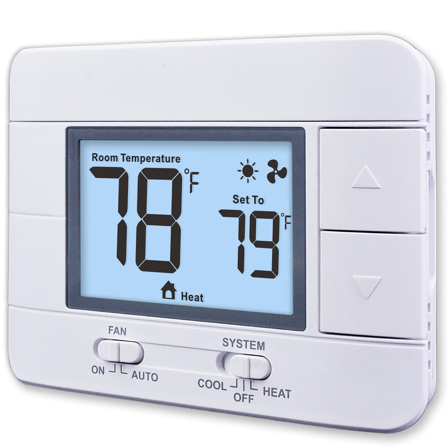 Non Programmable Thermostat for Home 1 Heat/ 1 Cool Single-Stage System, with Room Temperature Monitor (LCD White Backlit Screen)