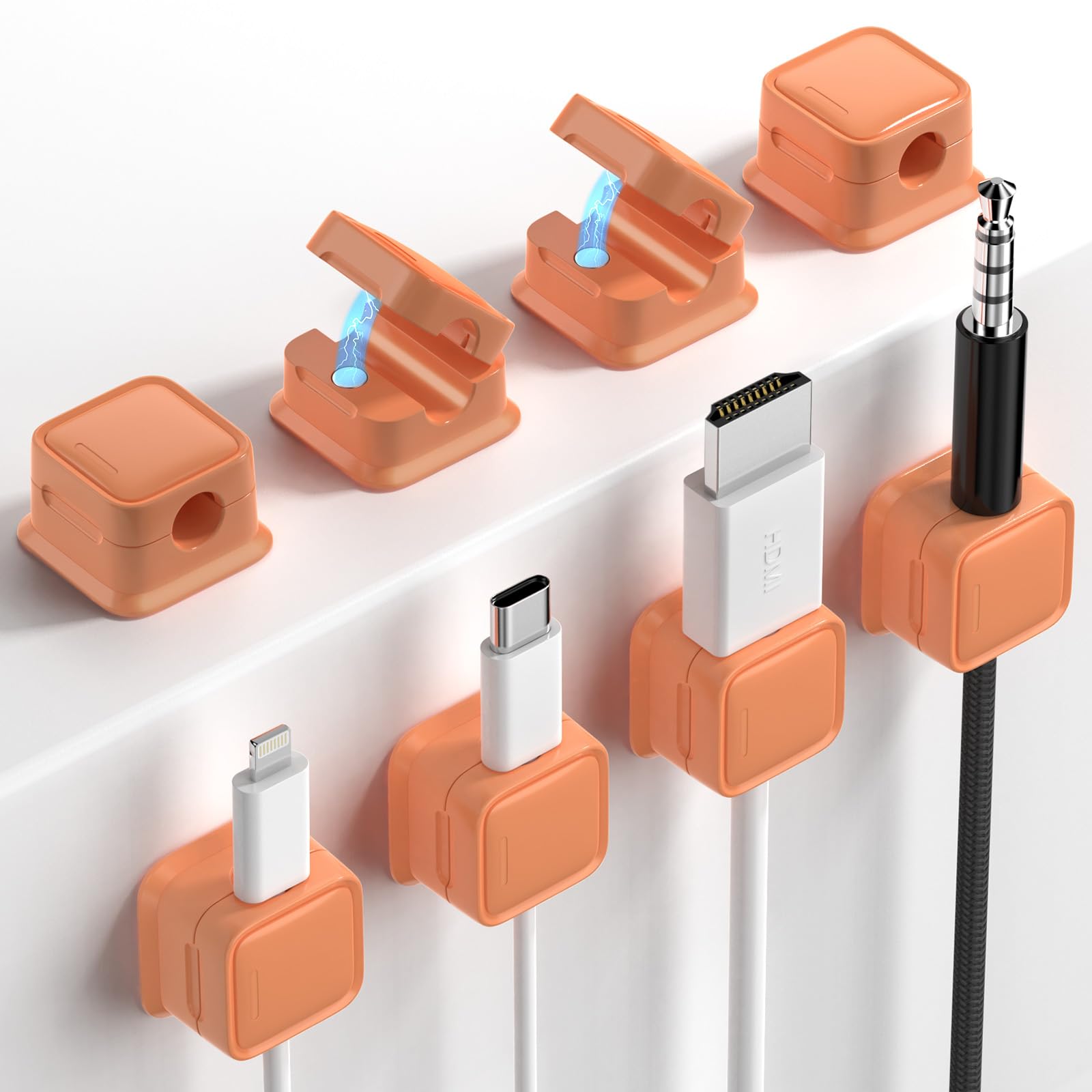 Costop 8 Pack Magnetic Cord Organizer, Easy Secure Adhesive Cable Management, Wire Holder Keeper, Hide Or Organize Phone USB Charger Cable, Orange