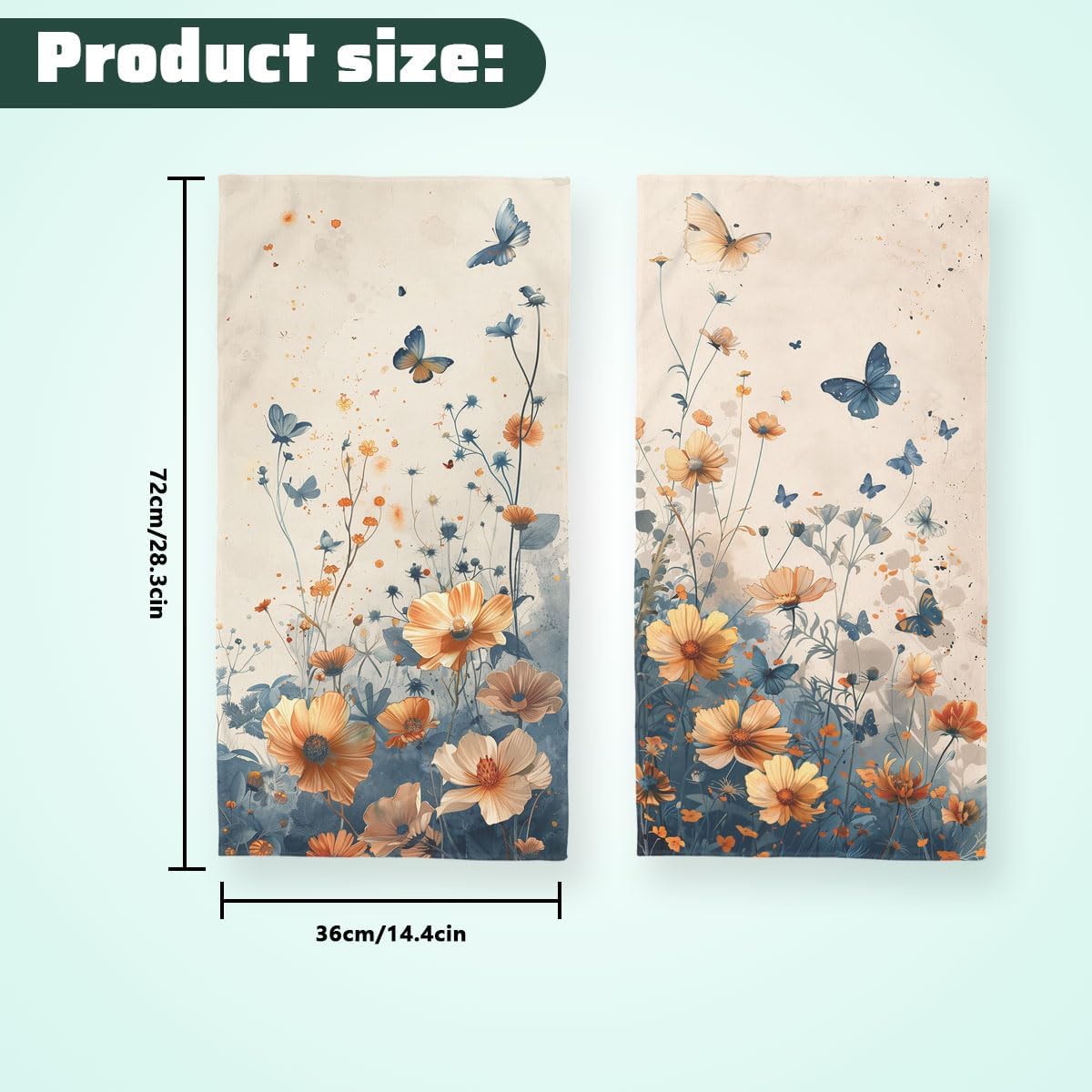Flowers Hand Towels Set of 2 - Absorbent Vintage Wildflowers Butterfly Bathroom Kitchen Face Towels for Gym Hotel Sport Decor - Gifts for Women Men 14"x28" - Image 3