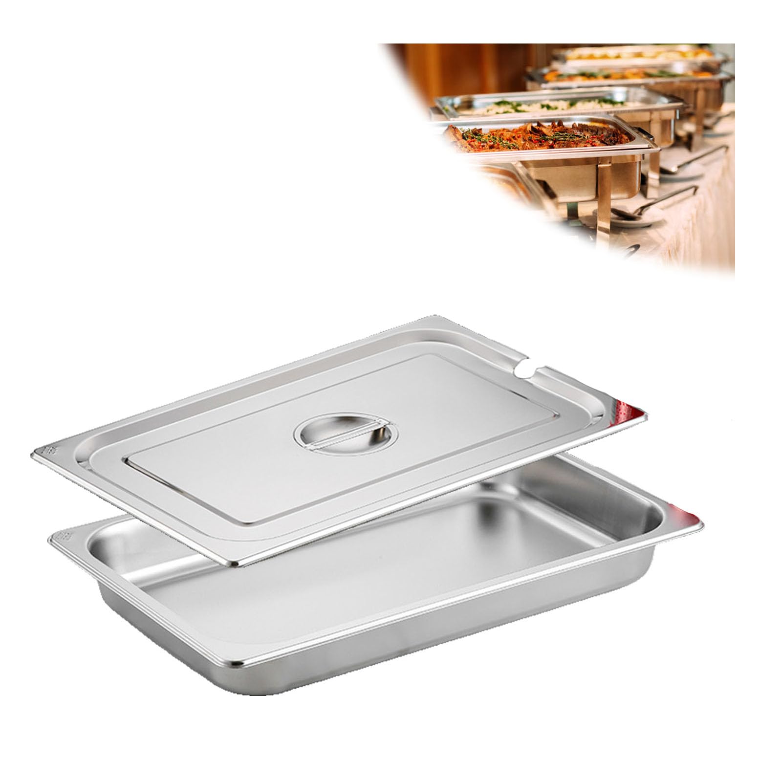 Contenedor GN Accesorios para Pizza,Rectángulo Acero Inoxidable Contenedor Gastronorm,Recipientes para Alimentos Apilable,1/1（53 * 32.5cm）,6.5cm