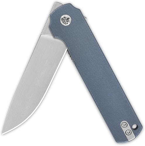 Miniatura 2 de QSP Cuchillo plegable de bolsillo modelo LARK, hoja 14C28N con asas G10 y fibra de carbono, volantes delanterostraseros, peso ligero para EDC (gris
