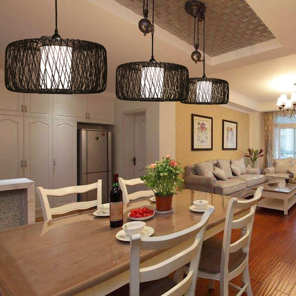 Lampadario in Vimini in Stile Sud-EST Asiatico, lampadario in Vimini costiero, Paralume Intrecciato a Nido d'uccello in Stile Giapponese, Lampada da soffitto a soffitto a 1 Luce, per Cucina, ingr