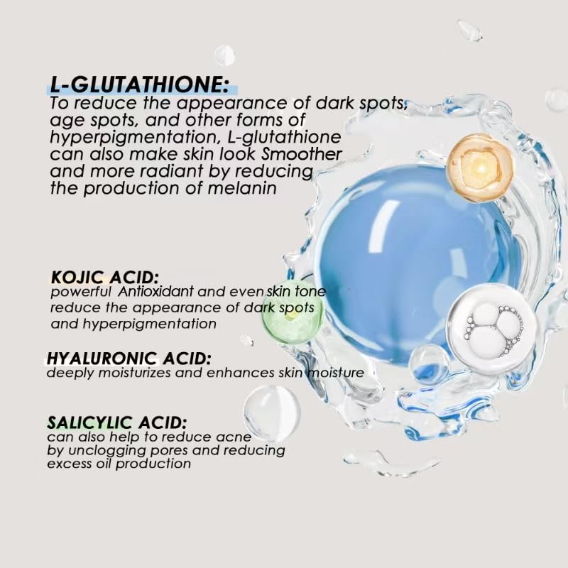 AA almoes ALMOES Facial Serums,L-Glutathione Serum for Skin Moisturising,Balance Skin Tone, lmprove Elasticity- with Hyaluronic Acid, Kojic Acid, Antioxidant Face Serums,30ML