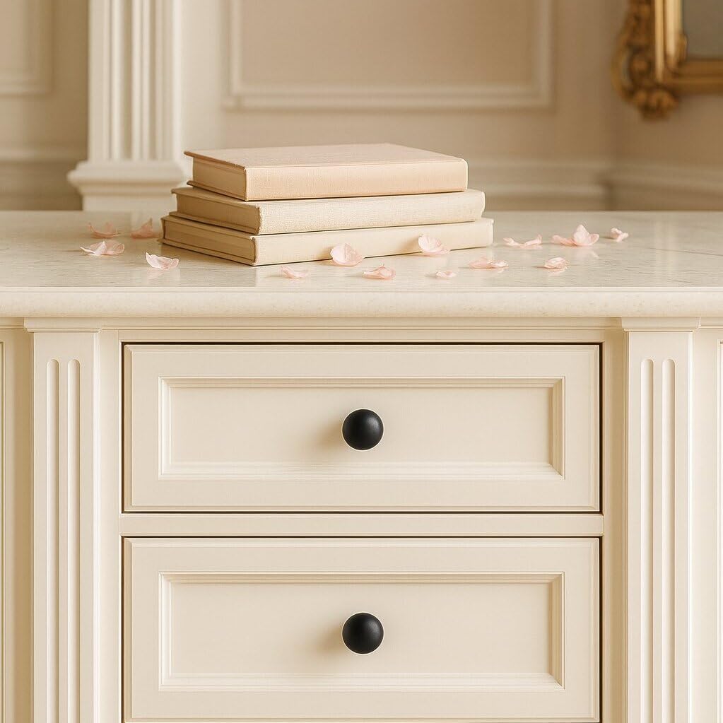 10 Pack Matte Black Cabinet Knobs, Round Ball Kitchen Cabinet Pulls, Single Hole Hardware Zinc Alloy Handles Bathroom Drawer Knobs Cabinets Dresser Knob