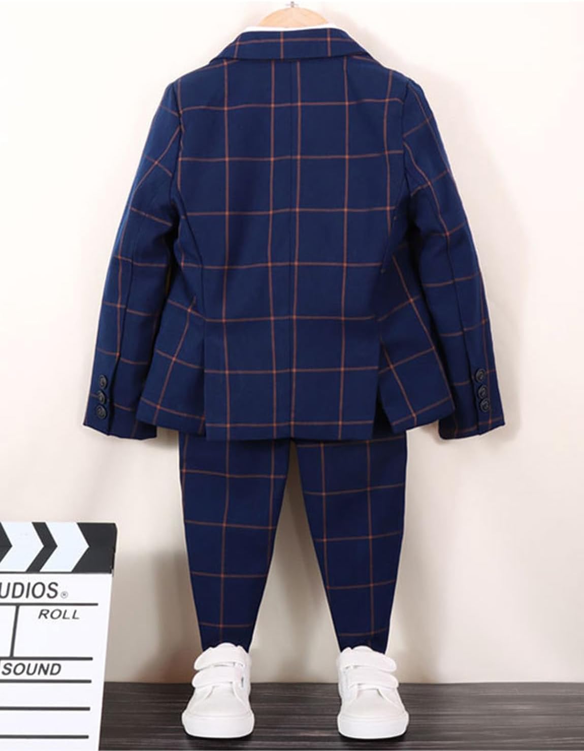 Kromoc Boys' Checked Suit Notch Lapel Jacket Vest Pants Three Pieces Set Tuxedos Dinner Homecoming Uniform