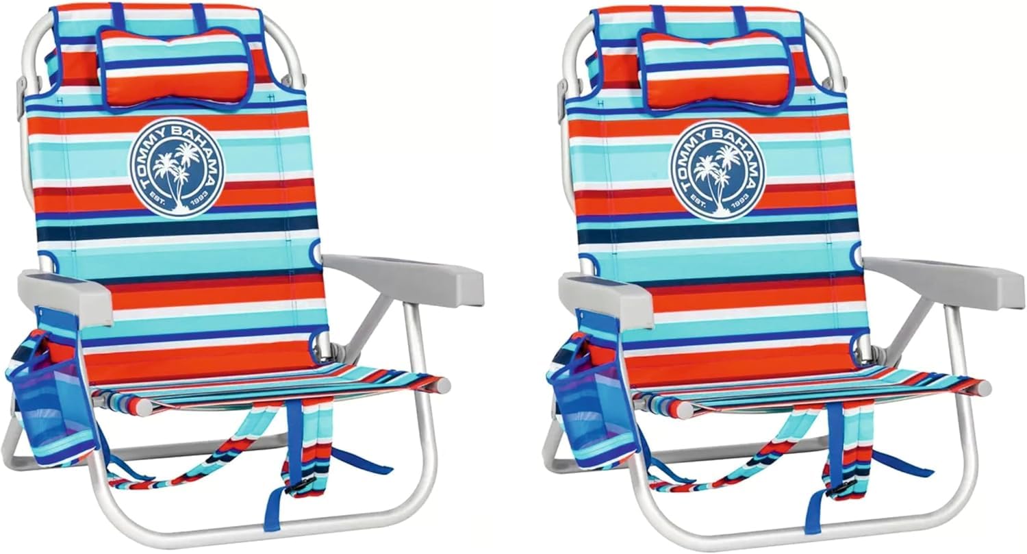 Tommy Bahama Plecak na krzesło plażowe, 2-pak aluminium (tropikalny zachód słońca)