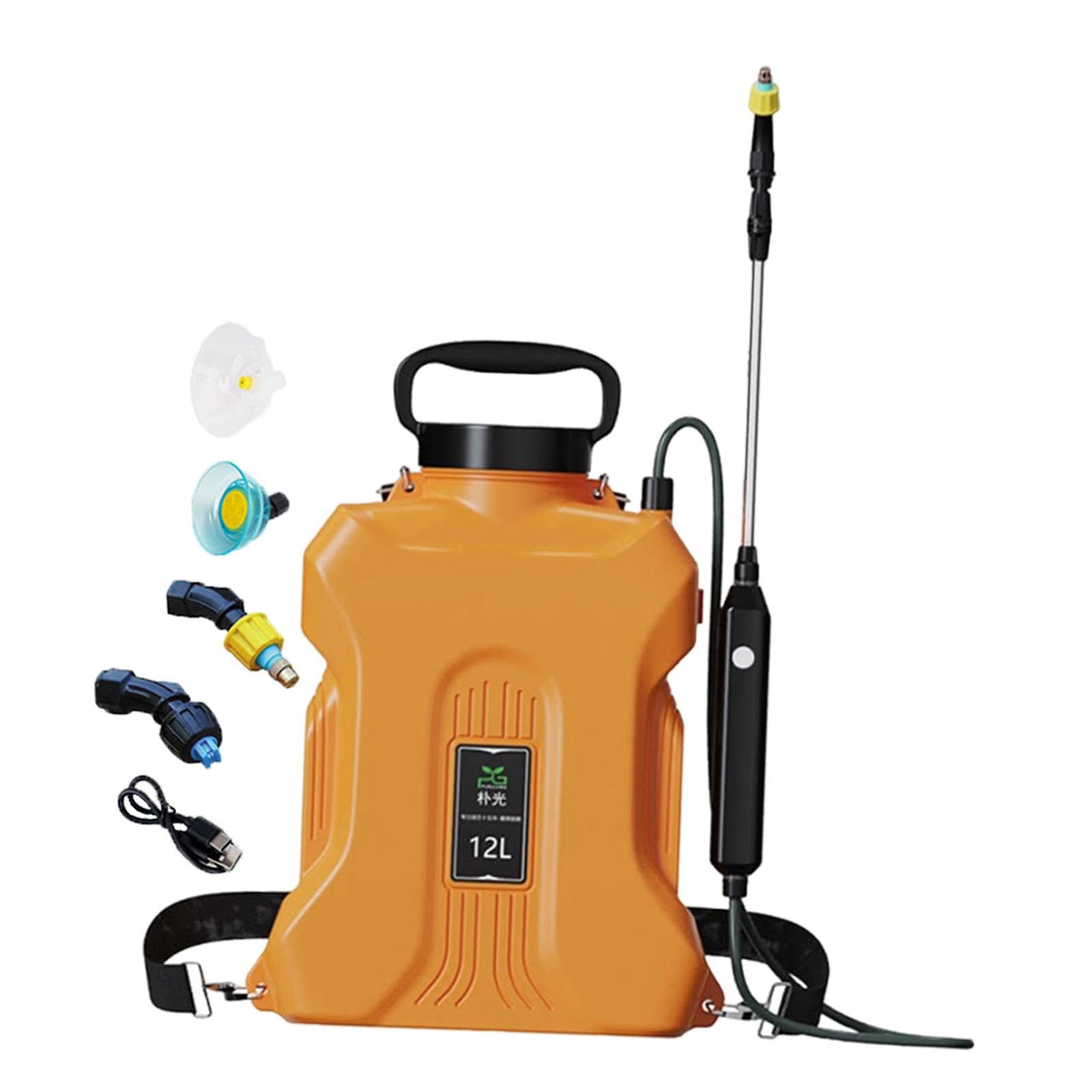 Perfeclan Pulverizador Eléctrico de Jardín, Pulverizador de Agua de 12 litros, Profesional, Recargable, Multiusos, con Lanza Retráctil, para La, Naranja