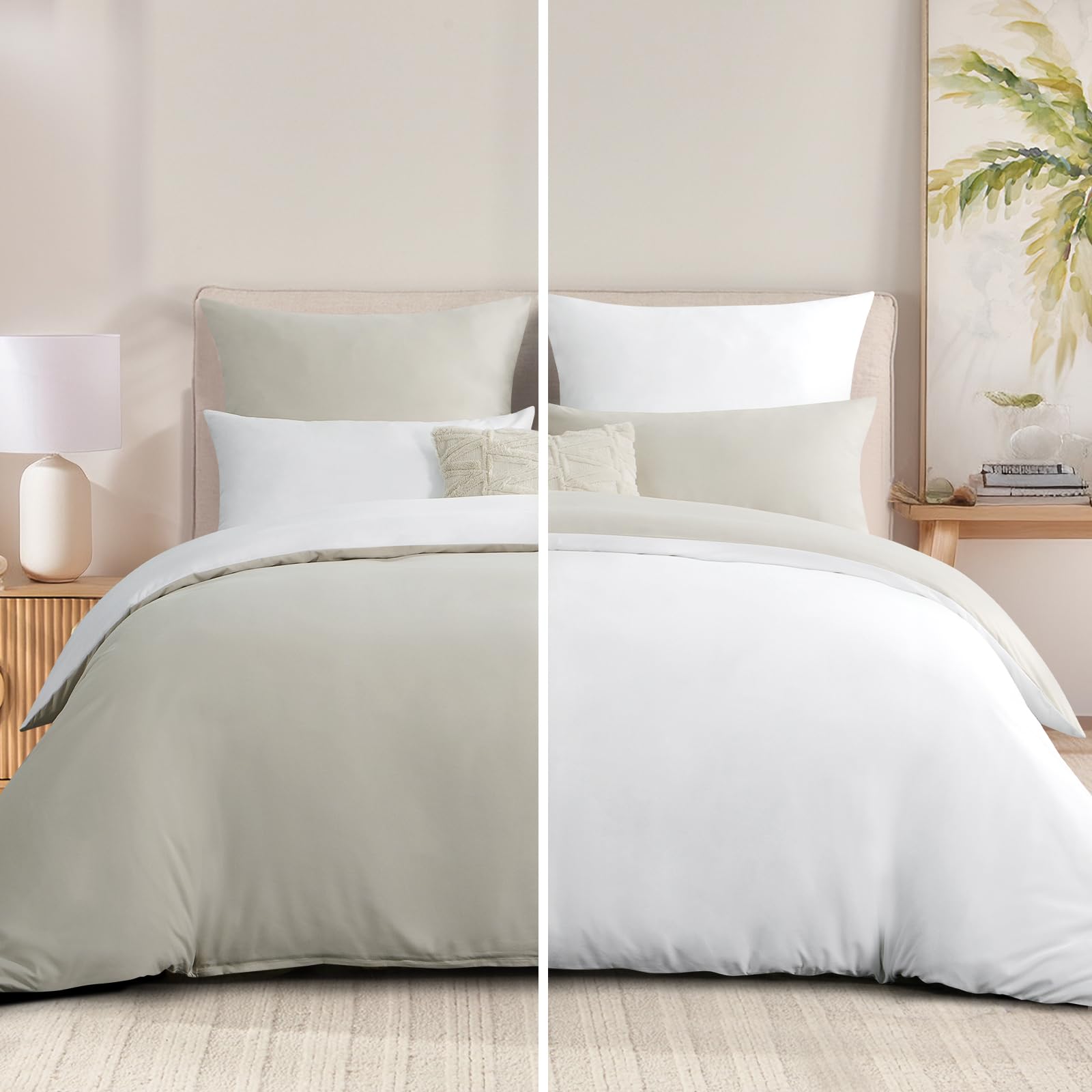 Aisbo Parure De Lit 3 Pièces En Microfibre Avec Fermeture éclair - Housse De Couette 240 X 220 Cm - Avec Taie D'oreiller 80 X 80 Cm - Douce Et Infroissable - Beige