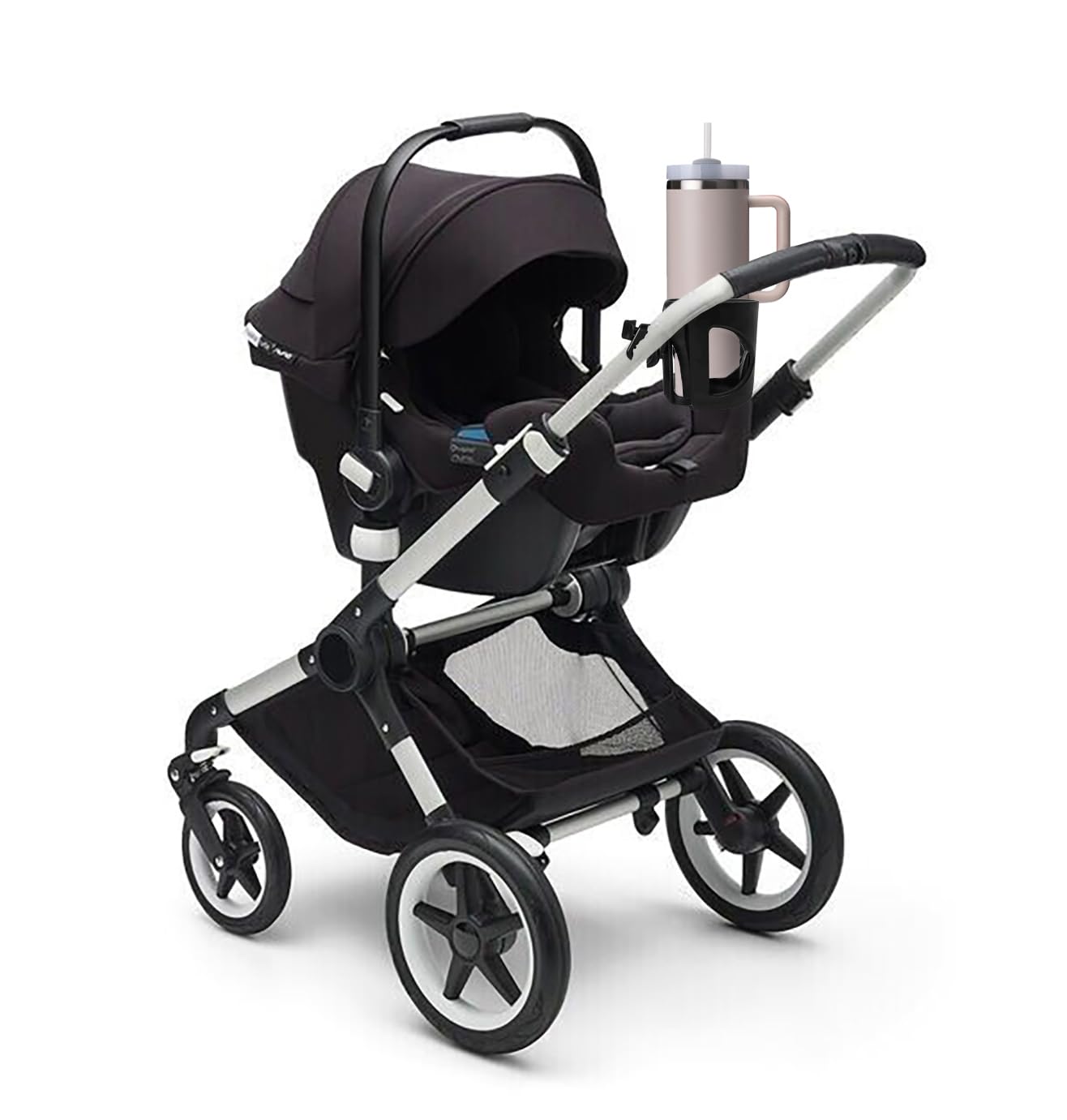 Nouveau Porte-gobelet Compatible avec Bugaboo. Un Ajustement Solide et Ultra-sécurisant. Rotation à 360 degrés. Résistant aux secousses et aux éclaboussures. (Noir)