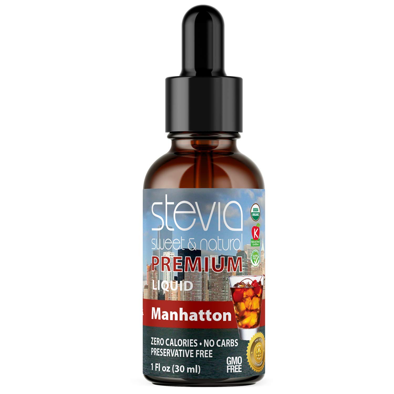 Manhattan Premium Quality Stevia Drops | Organic Liquid Stevia | Best Sugar Substitute | 100% Pure Extract | All Naturally Sweet | Non-Bitter, 0 Calorie, NON-GMO, Diabetic & Keto Friendly (1oz)